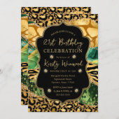グリーンジャングルサファリ グリッターアゲート 21歳の誕生日 招待状 (正面/裏面)