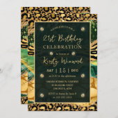 グリーンジャングルサファリ グリッターアゲート 21歳の誕生日 招待状 (正面/裏面)