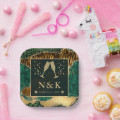 グリーンジャングル動物プリントグリッターアゲートウェディング ペーパープレート (パーティー)