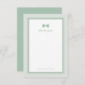 グリーンジンガムかわいいボウタイ赤ちゃんシャワー サンキューカード (正面/裏面)