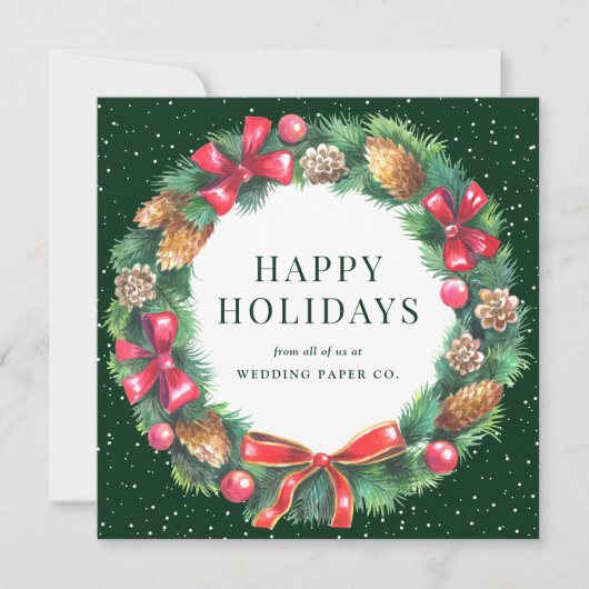 グリーンジンガムプレイドクリスマスリース 企業の シーズンカード (正面)