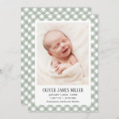 グリーンジンガムベビー誕生発表写真カード 案内状 (正面/裏面)