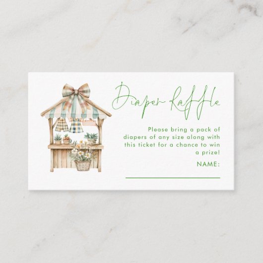 グリーンジンガム市場おむつラッフルベビーシャワー エンクロージャーカード (正面)