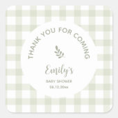 グリーンジンガム赤ちゃんシャワーありがとうござ来う スクエアシール (正面)