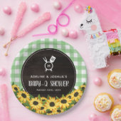 グリーンジンガム&ひまわり素朴ベビー-Qシャワー ペーパープレート (パーティー)