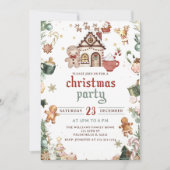グリーンジンジャーブレッドハウスクリスマスクッキーパーティー 招待状 (正面)