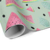 グリーンスイカ模様の水彩手色彩の鮮やか形 ラッピングペーパー (ロールコーナー)