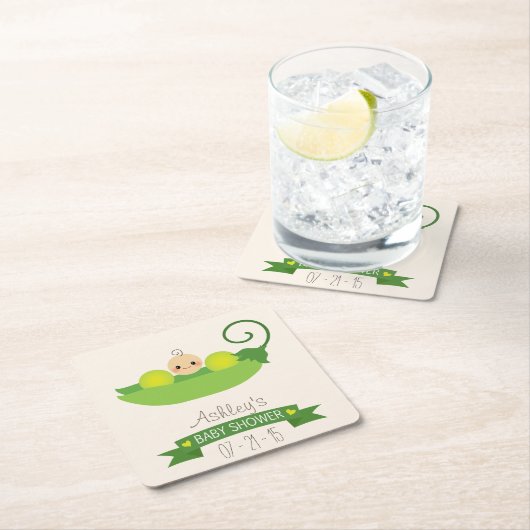 グリーンスイートピーベビーシャワー スクエアペーパーコースター (インサイチュ)