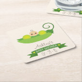 グリーンスイートピーベビーシャワー スクエアペーパーコースター (アングル)