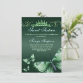 グリーンスウィート16バタフライ&ティアラ誕生日招待状 招待状 (スタンド正面)