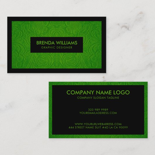 グリーンスエードレザー花柄名刺 名刺 (正面/裏面)