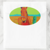 グリーンスカイ、レッドボウ馬：名前を追加 楕円形シール (バッグ)