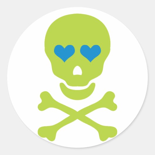 グリーンスカルクロスボーン&ハートアイズ ラウンドシール (正面)