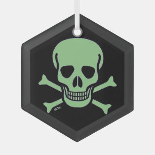 グリーンスカルブラックガラス六角オーナメント ガラスオーナメント