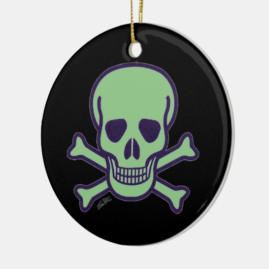 グリーンスカルブラック円形セラミックオーナメント セラミックオーナメント (左)
