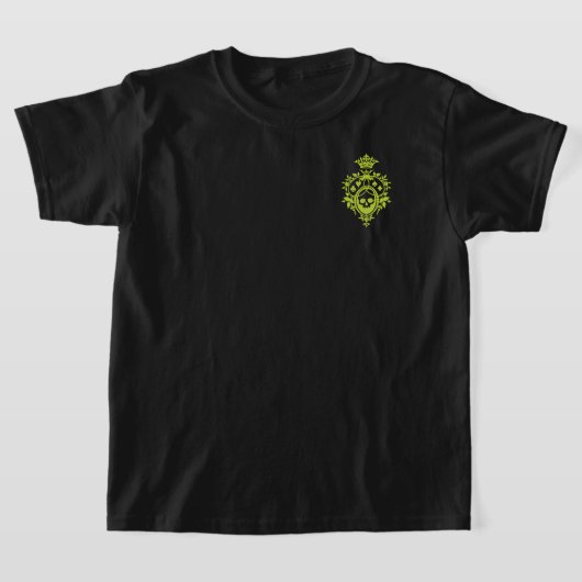 グリーンスカル及びカードスーツの紋付Tシャツ Tシャツ (レイダウン)