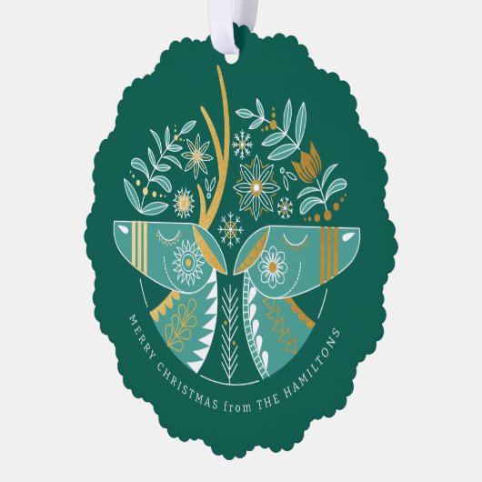 グリーンスカンジトナディアペアクリスマス オーナメントカード (左)