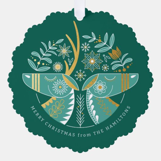 グリーンスカンジトナディアペアクリスマス オーナメントカード (正面)