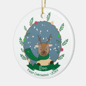 グリーンスカーフ付きトナカイ1stクリスマスオーナメント セラミックオーナメント (左)