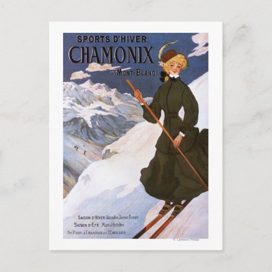 グリーンスキーポスターの女性 ポストカード (正面)