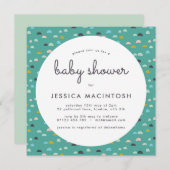 グリーンスクエア幾何学的ベビーシャワー招待状 招待状 (正面/裏面)