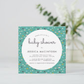 グリーンスクエア幾何学的ベビーシャワー招待状 招待状 (スタンド正面)