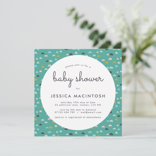 グリーンスクエア幾何学的ベビーシャワー招待状 招待状 (スタンド正面)