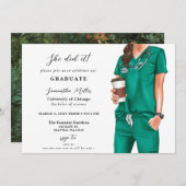 グリーンスクラブナース写真彼女はそれを卒業した 招待状 (正面/裏面)