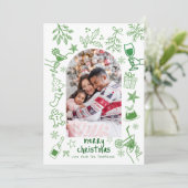 グリーンスクリブルグリッターイラストのクリスマスカード 招待状 (スタンド正面)