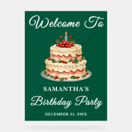 グリーンスクリプトクリスマスバースデーパーティーへようこそ アクリルサイン