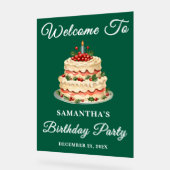 グリーンスクリプトクリスマスバースデーパーティーへようこそ アクリルサイン (傾斜)