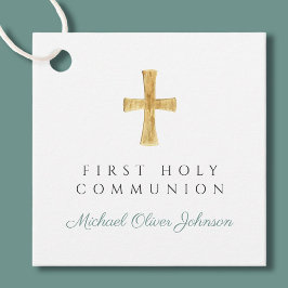 グリーンスクリプトクロスボーイファーストコミュニオン フェイバータグ