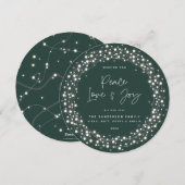 グリーンスクリプトフォントピースラブ+ジョイきらめくライト シーズンカード (正面/裏面)