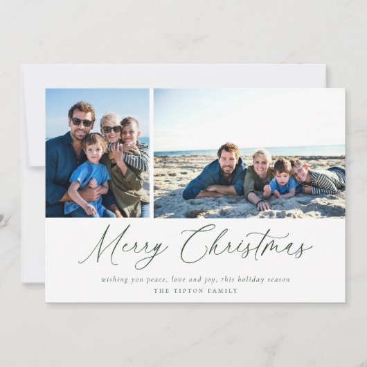 グリーンスクリプトメリークリスマスフォトカード シーズンカード (正面)