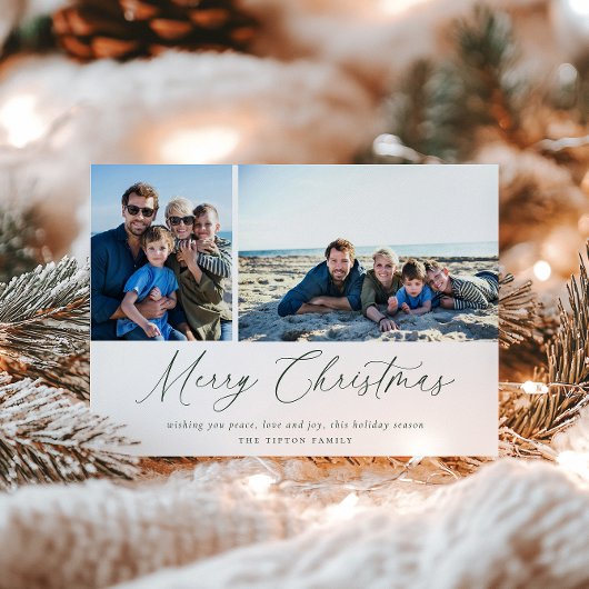 グリーンスクリプトメリークリスマスフォトカード シーズンカード