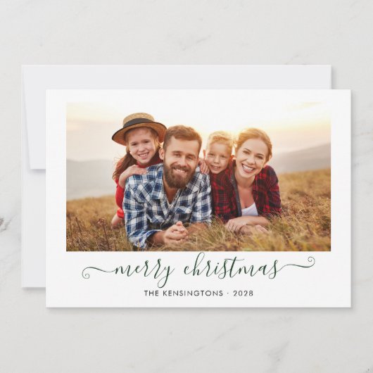 グリーンスクリプトメリークリスマスホリデーフォト シーズンカード (正面)