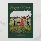 グリーンスクリプトモダンミニマルフォトハッピーホリデー 箔シーズンカード (正面)