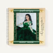 グリーンスクロールフォトバジェットキンチェニェラゲストブック ノートブック (正面)