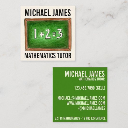 グリーンスクールシャルボード石板数学チューター先生 スクエア名刺 (正面/裏面)