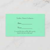 グリーンスタイリッシュアップル先生名刺 予約カード (裏面)