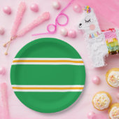 グリーンスタイリッシュイエローホワイトサマーレースストライプレース ペーパープレート (パーティー)