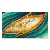 グリーンスタイリッシュエメラルド大理石アーフェイクト金ゴールドグリッター マグネット名刺 (正面)