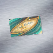 グリーンスタイリッシュエメラルド大理石アーフェイクト金ゴールドグリッター マグネット名刺 (インサイチュ)