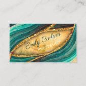 グリーンスタイリッシュエメラルド大理石アーフェイクト金ゴールドグリッター 名刺 (正面)