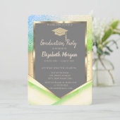 グリーンスタイリッシュグリッターダイヤモンド卒業 招待状 (スタンド正面)