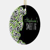 グリーンスタイリッシュスウィート16ゼブラハートデザイン名 セラミックオーナメント (右)