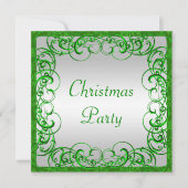 グリーンスタイリッシュフローリッシュ&渦巻きクリスマス 招待状 (正面)