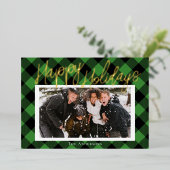 グリーンスタイリッシュプレイドフォトフォイルホリデーカード 箔シーズンカード (立ち正面)