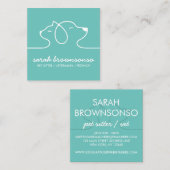 グリーンスタイリッシュラインキャットドッグシンプルペット スクエア名刺 (正面/裏面)