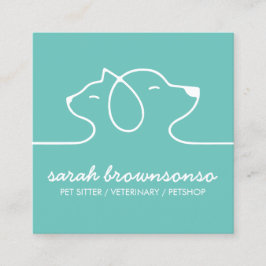 グリーンスタイリッシュラインキャットドッグシンプルペット スクエア名刺